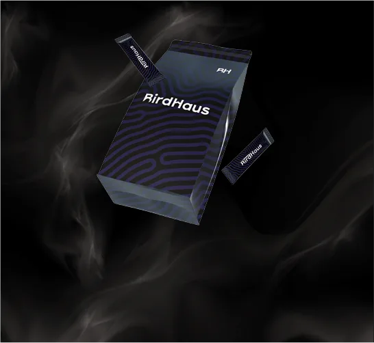 Dark BirdHaus retail box with a wave pattern and two matching stick packs
